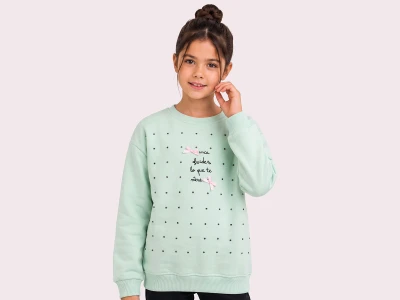 Toptan ROYA KİDS Fiyonklu Boncuk Detaylı 3 İp Şardonlu Kız Sweat  - Toptan Çocuk Giyim Beniz Kids