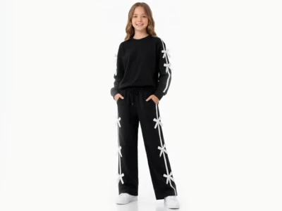 Toptan GİYDROP Fiyonklu Çizgili Oysho Kız Takım  - Toptan Çocuk Giyim Beniz Kids