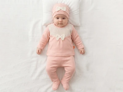 Fiyonklu Dantelli Kız Bebe Beşli Set Takım 