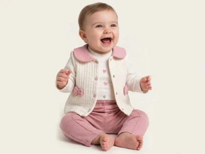 Fiyonklu Kalpli Kız Bebe 3'lü Takım 