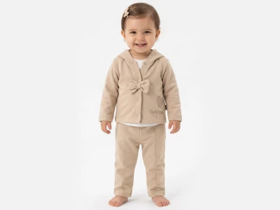Fiyonklu Kalpli Kız Bebe 3'lü Takım 
