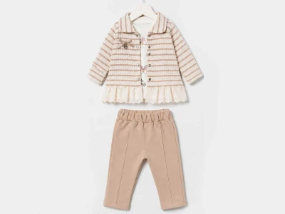 Toptan ELCİ BABY Fiyonklu Kız Bebe 3'lü Takım  - Toptan Çocuk Giyim Beniz Kids
