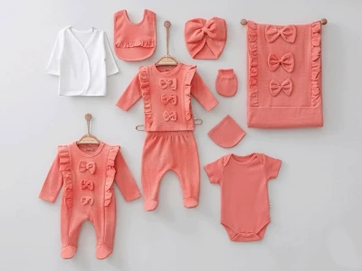 Fiyonklu Kız Bebe Hastane Çıkış Onlu Set 