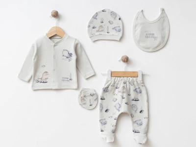 Fok Balık Desenli Erkek Bebe 5li Set