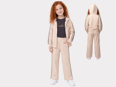 Toptan ROYA KİDS Forever Baskılı Hırkalı Kapşonlu Üçlü Kız Takım  - Toptan Çocuk Giyim Beniz Kids