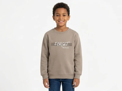 Toptan TANEM KİDS Forget Baskılı Şardonlu 3 İp Erkek Çocuk Sweat BEJ - Beniz Bebe