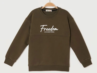 Toptan RUHAT KİDS Freedom Baskılı 3 İp Şardonlu Erkek Sweat  HAKİ - Beniz Bebe