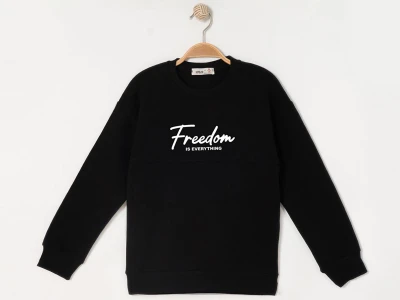 Toptan RUHAT KİDS Freedom Baskılı 3 İp Şardonlu Erkek Sweat  SİYAH - Beniz Bebe