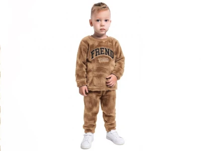 Toptan LİZARD Frend Nakışlı Well Soft Peluş Erkek Takım  Коричневый - Beniz Bebe