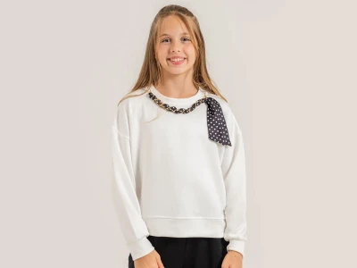 Toptan ÖZ BEBE Fularlı Düz Kız Sweat  - Toptan Çocuk Giyim Beniz Kids