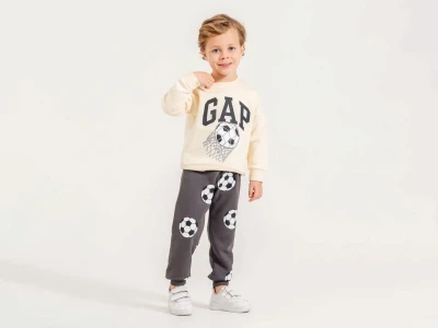 Toptan HARBY Gap Baskalı Şardonlu 3 İp Unisex Takım BEJ - Beniz Bebe
