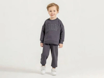 Toptan HARBY Gap Baskalı Şardonlu 3 İp Unisex Takım FÜME - Beniz Bebe