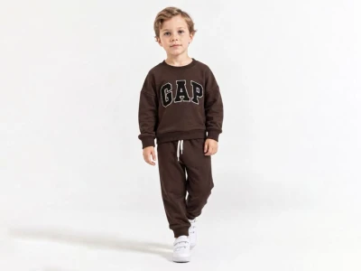Toptan HARBY Gap Baskalı Şardonlu 3 İp Unisex Takım KAHVERENGİ - Beniz Bebe