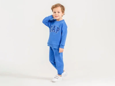 Toptan HARBY Gap Baskalı Şardonlu 3 İp Unisex Takım MAVİ - Beniz Bebe