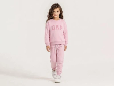 Toptan HARBY Gap Baskalı Şardonlu 3 İp Unisex Takım PEMBE - Beniz Bebe