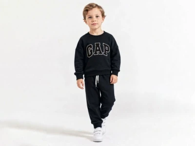 Toptan HARBY Gap Baskalı Şardonlu 3 İp Unisex Takım SİYAH - Beniz Bebe