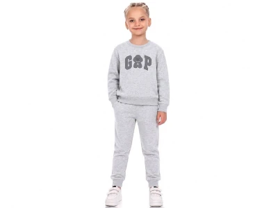 Toptan CMK Gap Nakışlı 3 İp Şardonlu Kız Takım  GRİ - Beniz Bebe
