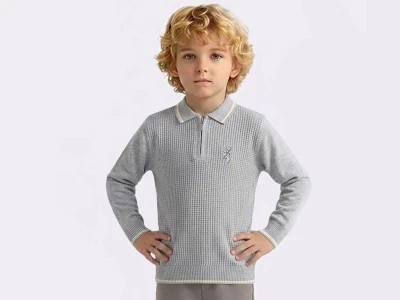 Toptan METEX Geyik Armalı Triko Polo Yaka Erkek Sweat  AÇIKGRİ - Beniz Bebe