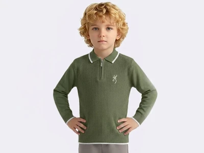 Toptan METEX Geyik Armalı Triko Polo Yaka Erkek Sweat  HAKİ - Beniz Bebe