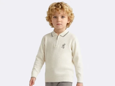 Toptan METEX Geyik Armalı Triko Polo Yaka Erkek Sweat  BEYAZ - Beniz Bebe
