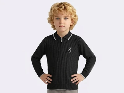 Toptan METEX Geyik Armalı Triko Polo Yaka Erkek Sweat  SİYAH - Beniz Bebe