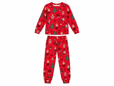 Toptan SÜPERMİNİ Geyik Baskılı Erkek Çocuk Pijama Takımı KIRMIZI - Beniz Bebe