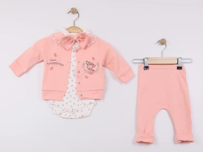 Geyik Baskılı Kız Bebe Üçlü Takım 