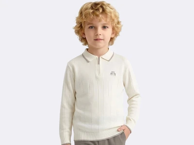 Toptan METEX Geyik Baskılı Triko Polo Yaka Erkek Sweat  BEYAZ - Beniz Bebe