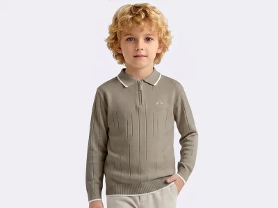 Toptan METEX Geyik Baskılı Triko Polo Yaka Erkek Sweat  BEJ - Beniz Bebe