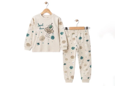 Toptan SÜPERMİNİ Gezegen Baskılı Erkek Bebek Pijama Takımı - Toptan Çocuk Giyim Beniz Kids