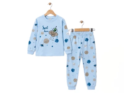 Toptan SÜPERMİNİ Gezegen Baskılı Erkek Çocuk Pijama Takımı - Toptan Çocuk Giyim Beniz Kids