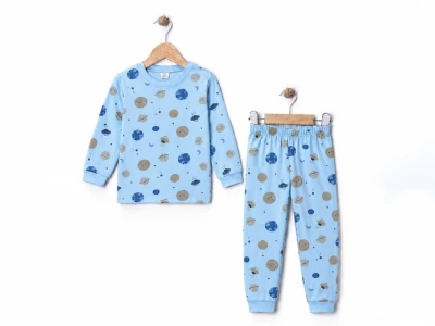 Toptan SÜPERMİNİ Gezegen Baskılı Erkek Çocuk Pijama Takımı - Toptan Çocuk Giyim Beniz Kids
