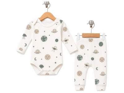 Toptan SÜPERMİNİ  Gezegen Desenli Erkek Bebe Takım  - Toptan Çocuk Giyim Beniz Kids