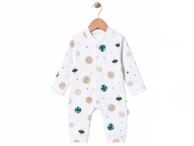 Toptan SÜPERMİNİ  Gezegen Desenli Erkek Bebe Tulum YEŞİL - Beniz Bebe