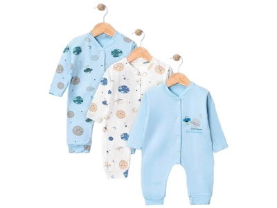 Toptan SÜPERMİNİ  Gezegen Desenli Erkek Bebe Üçlü Takım  - Toptan Çocuk Giyim Beniz Kids