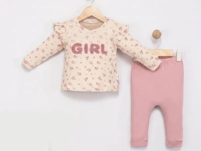 Toptan MİNİMAİ Girl Detay Kız Bebek Takım GÜLKURUSU - Beniz Bebe