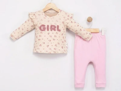 Toptan MİNİMAİ Girl Detay Kız Bebek Takım PUDRA - Beniz Bebe