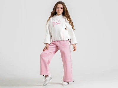 Toptan ÖZ BEBE Girls Detay Şardonlu 3 İp Kız Takım PEMBE - Beniz Bebe