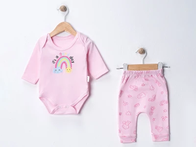 Gökkuşağı Baskılı Kız Bebe Takım