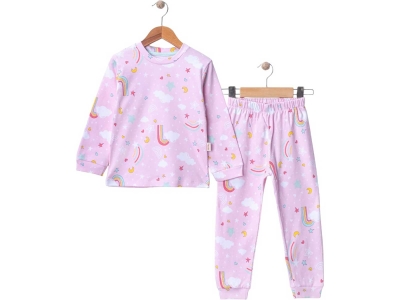 Gökkuşağı Desenli Kız Pijama Takım
