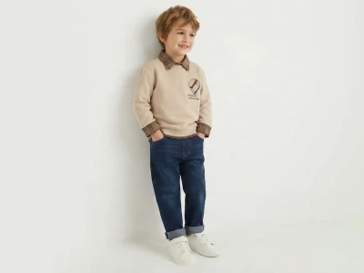 Toptan WEENY KİDS Gömlekli 3'lü Erkek Takım CAMEL - Beniz Bebe