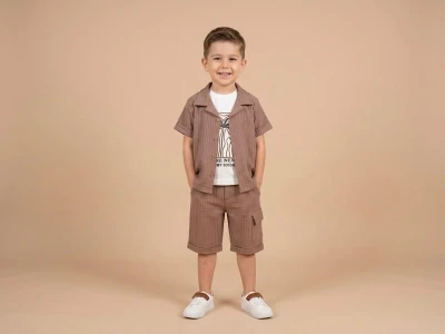 Toptan WEENY KİDS Gömlekli Üçlü Erkek Takım  - Toptan Çocuk Giyim Beniz Kids