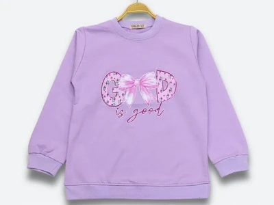 Toptan DIGIDIK KİDS Good Baskılı 2 İp Kız Sweat  LİLA - Beniz Bebe