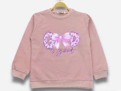 Toptan DIGIDIK KİDS Good Baskılı 2 İp Kız Sweat  AÇIKPEMBE - Beniz Bebe