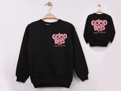 Toptan WENGE KİDS Good Baskılı Kız Sweat  - Toptan Çocuk Giyim Beniz Kids