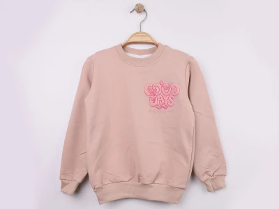 Toptan WENGE KİDS Good Baskılı Kız Sweat  BEJ - Beniz Bebe