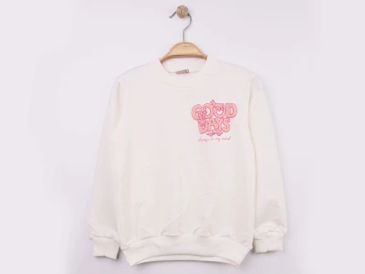 Toptan WENGE KİDS Good Baskılı Kız Sweat  BEYAZ - Beniz Bebe