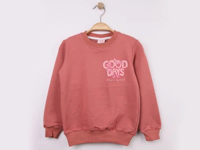 Toptan WENGE KİDS Good Baskılı Kız Sweat  GÜLKURUSU - Beniz Bebe