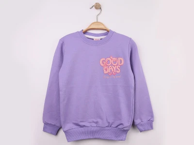 Toptan WENGE KİDS Good Baskılı Kız Sweat  LİLA - Beniz Bebe