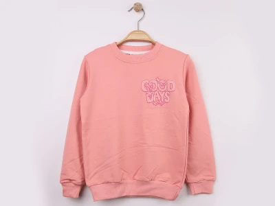 Toptan WENGE KİDS Good Baskılı Kız Sweat  PEMBE - Beniz Bebe